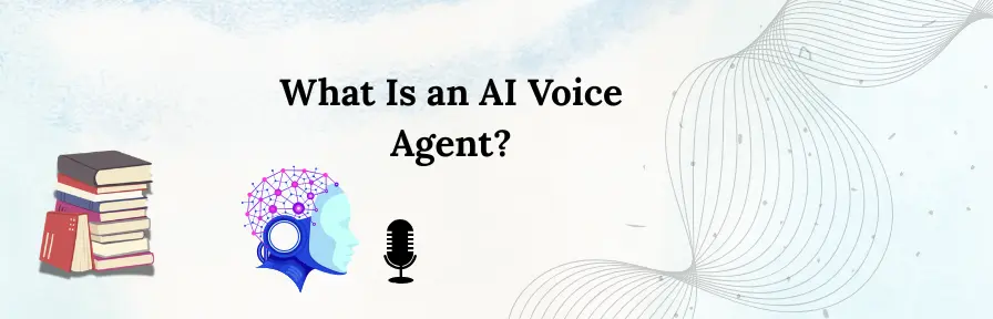 Illustration of an AI voice agent handling a phone conversation across connected business systems